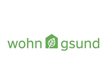 Logo wohngesund geschrieben mit kleinem Haus in der Mitte